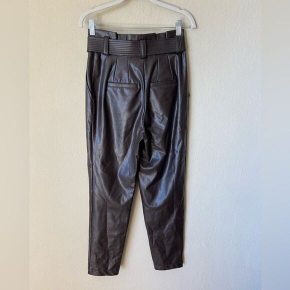 A.L.C. Cobey Faux Leather Brown Pants Ankle Crop Belted Size 0 - Picture 7 of 8